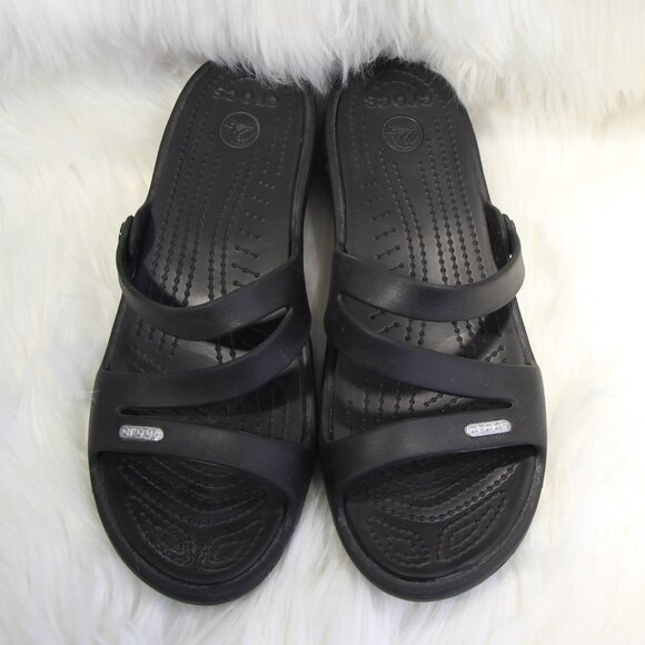 Crocs Womens Shoes Patricia Wedge Slip On Slide Comfort Sandals Black Size 10 - Picture 6 of 10